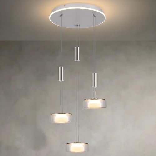 PIOUTNF Moderne Pendelleuchte Esstisch 3 Flammig, LED Hängelampe Glas, Esszimmerlampe Höhenverstellbar, Hängelampe Esstisch mit Fernbedienung, für Kücheninsel, Küche, Esszimmer von PIOUTNF
