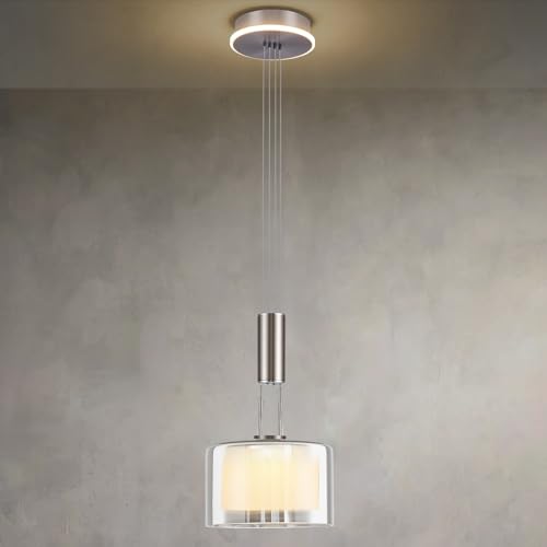 PIOUTNF Moderne Esstisch Pendelleuchte, LED Dimmbare Hängeleuchte, Esszimmerlampe Höhenverstellbar, Hängelampe Wohnzimmer, Küchenlampe Hängelampe mit Glas Lampenschirm und Fernbedienung, Nickel PIOUTNF Moderne Esstisch Pendelleuchte, LED Dimmbare Hängeleuchte, Esszimmerlampe Höhenverstellbar, Hängelampe Wohnzimmer, Küchenlampe Hängelampe mit Glas Lampenschirm und Fernbedienung, Nickel von PIOUTNF