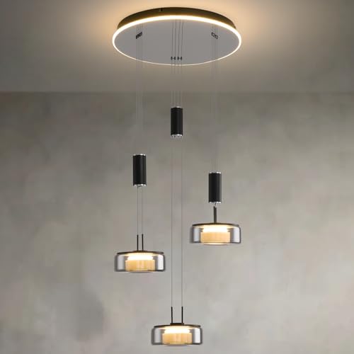 PIOUTNF Moderne Pendelleuchte Esstisch 3 Flammig, LED Hängelampe Glas, Esstischlampe Hängend Höhenverstellbar, Küchenlampe Hängend mit Fernbedienung, für Kücheninsel, Küche, Esszimmer von PIOUTNF