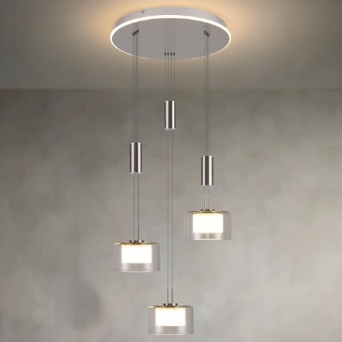 Pendelleuchte Esstisch mit 3 Flammig, LED Hängelampe Glas, Moderne Esszimmerlampe Hängend, Esstisch Hängelampe Höhenverstellbar, Küchenlampe Hängend mit Fernbedienung für Kücheninsel, Küche, Esszimmer Pendelleuchte Esstisch mit 3 Flammig, LED Hängelampe Glas, Moderne Esszimmerlampe Hängend, Esstisch Hängelampe Höhenverstellbar, Küchenlampe Hängend mit Fernbedienung für Kücheninsel, Küche, Esszimmer von PIOUTNF