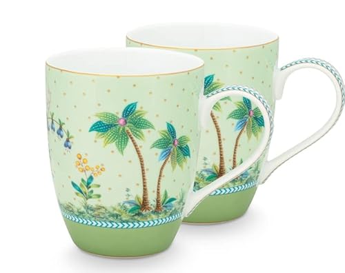 PIP STUDIO 51002301 Jolie Gold Dots Green Henkelbecher 350 ml Set2 von PIP STUDIO