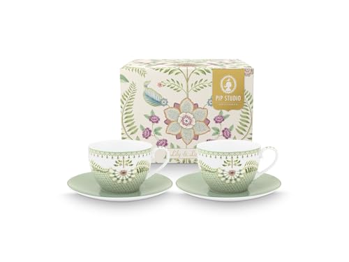 Pip Studio Lily&Lotus Light Green Tasse mit Untertasse 280ml Set2 von Pip Studio