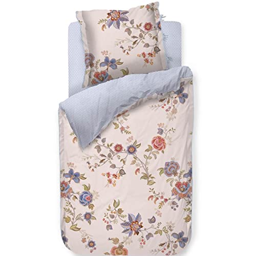 Pip Studio Bettwäsche Cece Fiore Weiss Blumen Blüten Geblümt Gemustert Blatt Blau Wendeoptik Perkal, Größe:155 cm x 220 cm von Pip Studio