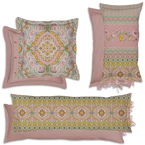 PiP Studio Dekokissen Majorelle Carpet Pink Blumen Blüten Wendeoptik Geblümt Streifen Gestreift Rosa Perkal Zierkissen, Größe:45 x 45 cm von PiP Studio