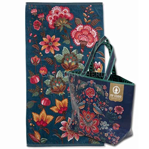 PIP Studio Strandtuch aus Frottee, Sunny + Strandtasche, Dunkelblau von PIP Studio