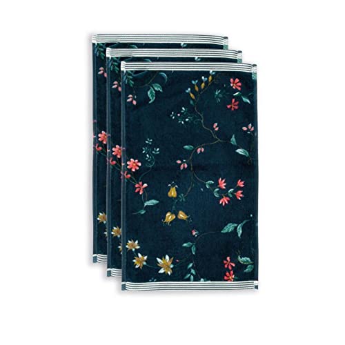 PiP Studio [W] Gästehandtücher Les Fleurs Dark Blue UV UV 30x50 Set a 3 von Pip Studio