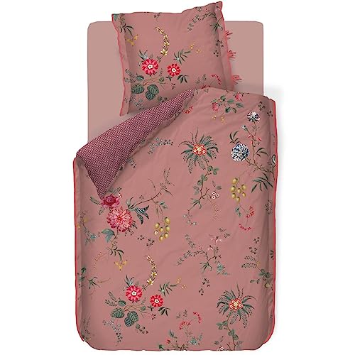 PiP Studio Bettwäsche Fleur Grandeur Pink Blumen Blüten Früchte Geblümt Dahlien Kachelmuster Wendeoptik Perkal, Größe:155 cm x 220 cm von PiP Studio