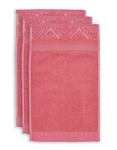 Pip Studio Gästetuch-Set Soft Zellige 3X Farbe Korallenrot, Größe 30x50 x 3 von PiP Studio