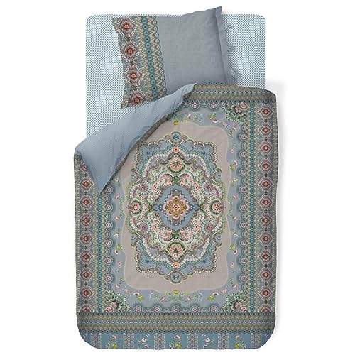 PiP Studio Bettwäsche Majorelle Carpet Blau Blumen Blüten Ornamente Streifen Paisley Wendedesign Perkal, Größe:Zusatzkissenbezug 40x80 cm von PiP Studio