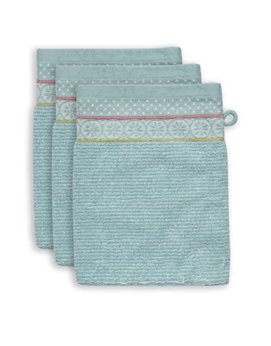 Pip Studio Waschhandschuh-Set Soft Zellige 3X Farbe Blau, Größe 16x22 x 3 von PiP Studio