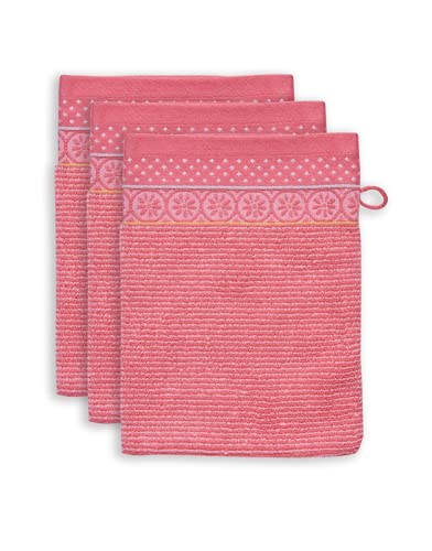 Pip Studio Waschhandschuh-Set Soft Zellige 3X Farbe Korallenrot, Größe 16x22 x 3 von PiP Studio