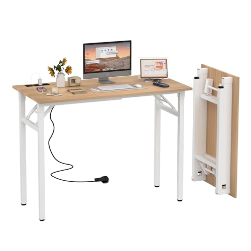 PIPIPOXER 100x50x76cm Schreibtisch Klapptisch mit 2 AC-Steckdosen und 2 USB Ladeanschluss, Klapptisch Computertisch, PC-Tisch, Bürotisch Klappbarer Schreibtisch, für Home, Holz von PIPIPOXER