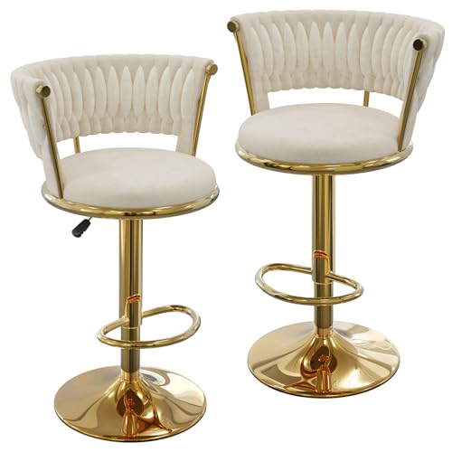 PIPIPOXER Barhocker, Verstellbare 360° drehbare Barhocker mit hoher Rückenlehne, Höhenverstellbar 80 cm-100 cm Barstühle aus Samt für Bar, Küche, Esszimmer (2) von PIPIPOXER