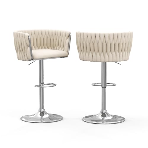 PIPIPOXER 2er Set Eleganter Barhocker, Verstellbarer 360° drehbarer Barhocker mit schicker gewebter Rückenlehne, höhenverstellbare Samtbarhocker für Bar, Küche, Esszimmer von PIPIPOXER