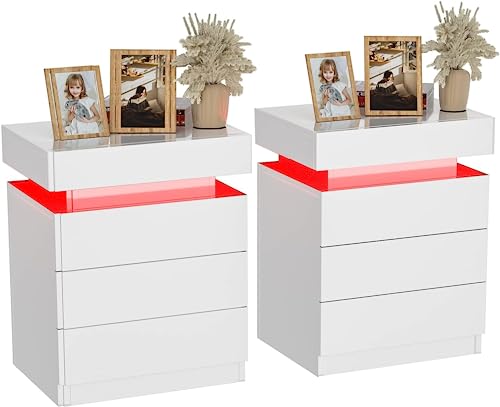 PIPIPOXER 2er Set Nachttisch, Beistelltisch in weiß mit großen Stauraum,Nachttische aus Holz mit 3 Schubladen Nachtschrank für Wohnzimmer,Schlafzimmer Bett Weiß 45x35x61cm… von PIPIPOXER