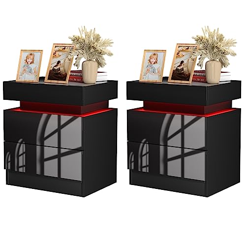 PIPIPOXER 2er Set Nachttisch mit LED Beleuchtung, Beistelltisch in Schwarz mit großen Stauraum,Nachttische aus Holz mit 2 Schubladen Nachtschrank für Wohnzimmer,Schlafzimmer,Bett Schwarz 45x35x52cm PIPIPOXER 2er Set Nachttisch mit LED Beleuchtung, Beistelltisch in Schwarz mit großen Stauraum,Nachttische aus Holz mit 2 Schubladen Nachtschrank für Wohnzimmer,Schlafzimmer,Bett Schwarz 45x35x52cm von PIPIPOXER
