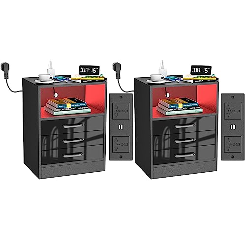 PIPIPOXER 2er Set Nachttisch mit Steckdose & USB, Nachttisch Schwarz Hochglanz, Nachttische mit 3 Schubladen Nachschrank für Wohnzimmer, Schlafzimmer, 40x35x60cm PIPIPOXER 2er Set Nachttisch mit Steckdose & USB, Nachttisch Schwarz Hochglanz, Nachttische mit 3 Schubladen Nachschrank für Wohnzimmer, Schlafzimmer, 40x35x60cm von PIPIPOXER