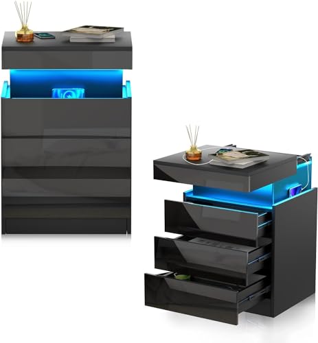 PIPIPOXER 2er Set Nachttisch mit Steckdose, Nachtschrank mit Led Licht, Nachtkommode mit 3 Schubladen und Versteckte Schiebeschränke für Wohnzimmer, Schlafzimmer (Schwarz, 2PC) PIPIPOXER 2er Set Nachttisch mit Steckdose, Nachtschrank mit Led Licht, Nachtkommode mit 3 Schubladen und Versteckte Schiebeschränke für Wohnzimmer, Schlafzimmer (Schwarz, 2PC) von PIPIPOXER