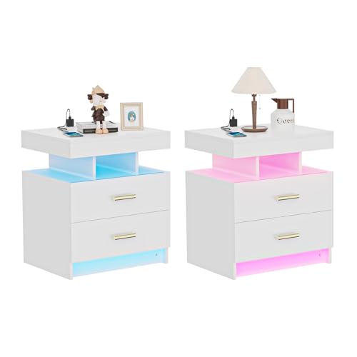 PIPIPOXER 2er Set Nachttisch mit Steckdose & USB, Nachttisch mit LED Nachtkommode mit 2 Schubladen und Hochglanz Nachttisch Weiß Nachtschrank Tisch, Led 16 Farben Beleuchtung, 50x40x58cm PIPIPOXER 2er Set Nachttisch mit Steckdose & USB, Nachttisch mit LED Nachtkommode mit 2 Schubladen und Hochglanz Nachttisch Weiß Nachtschrank Tisch, Led 16 Farben Beleuchtung, 50x40x58cm von PIPIPOXER