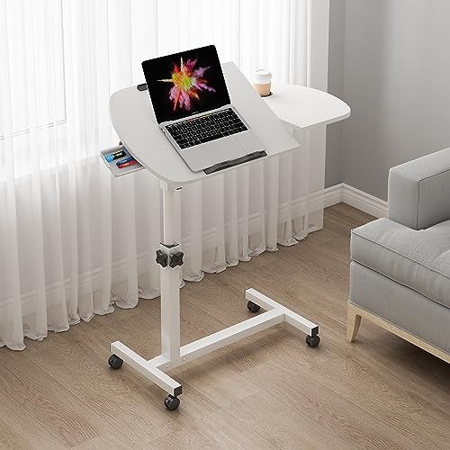 PIPIPOXER 60x40cm Laptop Tisch Klappbar, Laptoptisch Höhenverstellbar, Tischplatte mit Schublade Getränkehalter, Lap Stopper, Tablet Schlitz, 15kg Belastung, Beistelltisch Computertisc mit 4 Rollen von PIPIPOXER