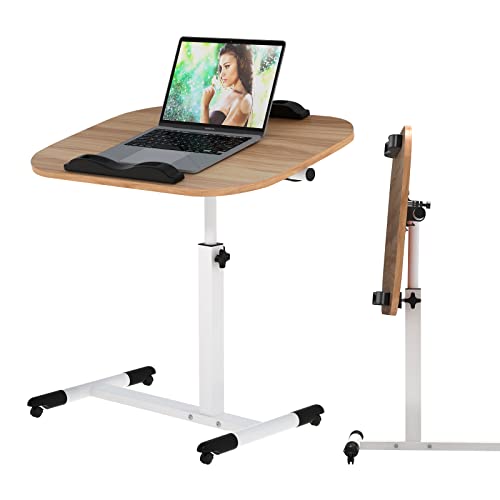 PIPIPOXER 60x40cm Laptopständer Computertisch Laptoptisch Höhenverstellbar 61cm-95cm, Mobiler Stehtisch mit Rollen mit 2 Stopp-Leisten,Überbett-Tisch 360 Drehbaren Tischplatte, Beistelltisch,Hölzerne von PIPIPOXER