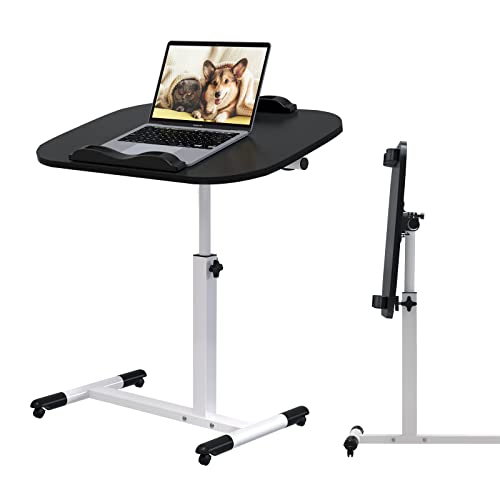 PIPIPOXER 60×40cm Laptopständer Computertisch Laptoptisch Höhenverstellbar mit 2 Stopp-Leisten, Mobiler Stehtisch mit 4 Rollen, Überbett-Tisch 360 Drehbaren Tischplatte, Zusammenklappbar Beistelltisch von PIPIPOXER