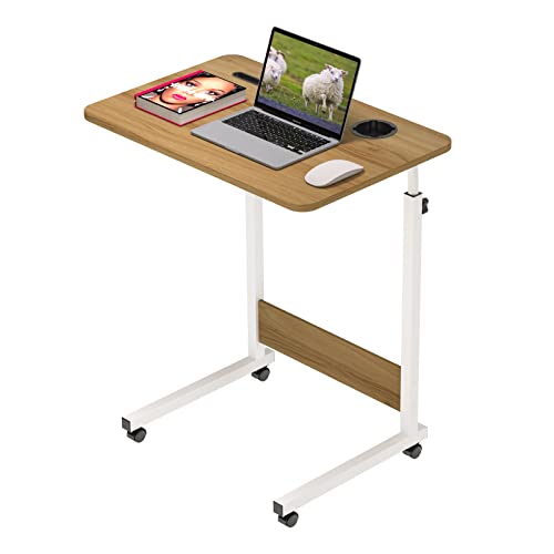 PIPIPOXER 60x40cm Laptoptisch höhenverstellbarer Schreibtisch Computertisch mobiler Laptop-Schreibtisch mit drehbarer Rollen,Kartenschlitz und Getränkehalter für Schlafzimmer,Büro,Bett,Sofa(Holzfarbe) von PIPIPOXER