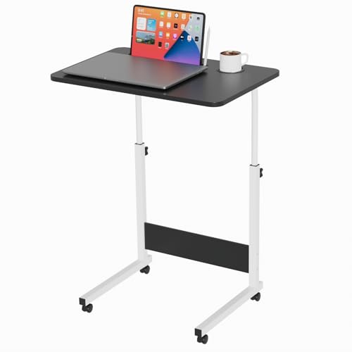 PIPIPOXER 60x40cm Laptoptisch höhenverstellbarer Schreibtisch Computertisch mobiler Laptop-Schreibtisch mit drehbarer Rollen,Kartenschlitz und Getränkehalter für Schlafzimmer,Büro (Schwarz) von PIPIPOXER