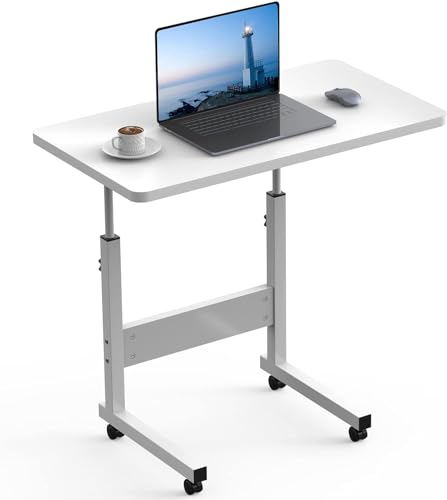 PIPIPOXER 60x40cm Laptoptisch höhenverstellbarer Schreibtisch mit drehbarer Rollen Computertisch mobiler Laptop Schreibtisch auf Bodendrehung für Schlafzimmer,Büro,Bett,Sofa(Weiß) 60x40cm von PIPIPOXER