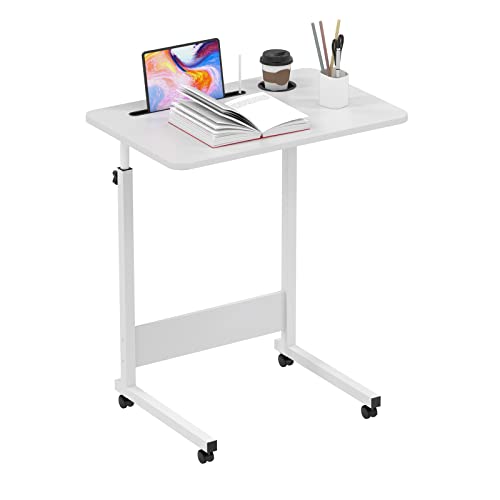 PIPIPOXER 60x40cm Laptoptisch mit Rollen, Laptoptisch höhenverstellbarer 69-90 cm, Schreibtisch Computertisch mit Tablet-Schlitz und Cup Slot Schreibtisch Computertisch Mobiler fürs Sofa, Weiß von PIPIPOXER