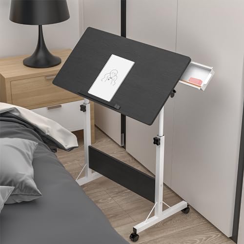 PIPIPOXER 80x40cm Klappbarer Computertisch mit Rollen, Laptoptisch Höhenverstellbarer 64-89cm, Schreibtisch Computertisch Mobiler Stehtisch Überbett-Tisch 360°, Beistelltisch, Schwarz von PIPIPOXER