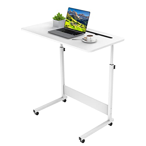 PIPIPOXER 80x40cm Laptoptisch höhenverstellbarer Schreibtisch Computertisch mobiler Laptop Schreibtisch mit drehbarer Rollen,Kartenschlitz für Schlafzimmer,Büro,Bett Weiß von PIPIPOXER
