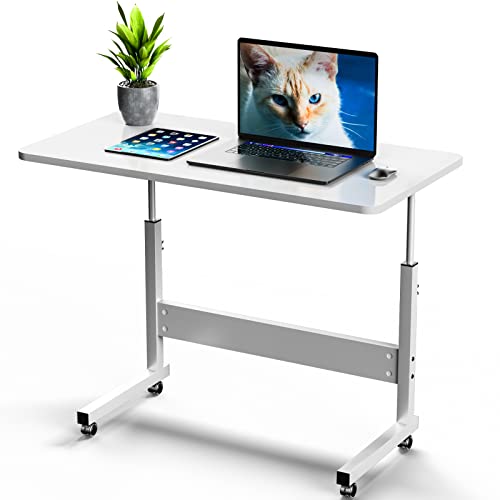 PIPIPOXER 80x40cm Laptoptisch höhenverstellbarer Schreibtisch mit drehbarer Rollen 60x40cm Computertisch mobiler Laptop-Schreibtisch auf Bodendrehung für Schlafzimmer,Büro,Bett,Sofa(Weiß) von PIPIPOXER