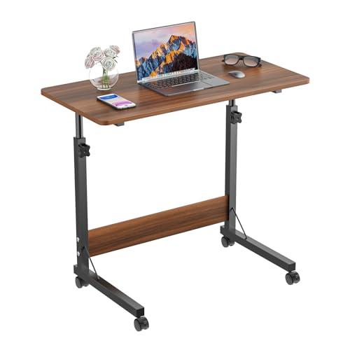 PIPIPOXER 80x40cm Laptoptisch höhenverstellbarer Schreibtisch mit drehbarer Rollen 80x40cm Computertisch mobiler Schreibtisch auf Bodendrehung für Schlafzimmer,Büro,Bett,Sofa Braun von PIPIPOXER