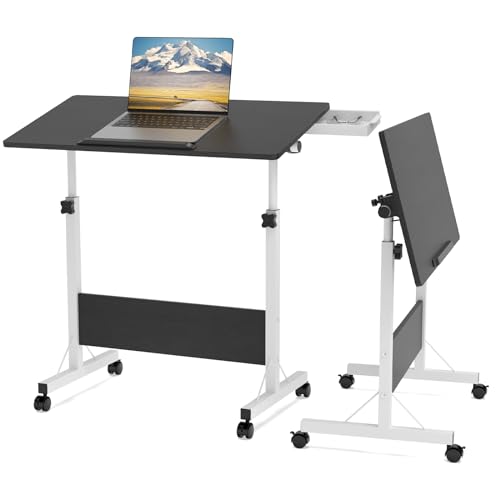 PIPIPOXER 80x40cm Laptoptisch mit Rollen, Klappbarer Computertisch, Laptoptisch Höhenverstellbarer 64-89cm, Schreibtisch Computertisch Mobiler Stehtisch Überbett-Tisch 360°, Beistelltisch, Schwarz von PIPIPOXER