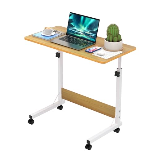 PIPIPOXER 80x40cm Laptoptisch mit Rollen, Laptoptisch Höhenverstellbarer 69-90 cm, Computertisch Mobiler Stehtisch Überbett-Tisch 360 Drehbaren Tischplatte, Beistelltisch fürs Sofa, Holz von PIPIPOXER