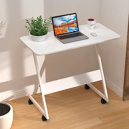 PIPIPOXER 80x40x75cm Laptoptisch mit Rollen, Laptopständer Computertisch, Z Beistelltisch Rollen Schreibtisch Mobiler Stehtisch Überbett-Tisch 360 Drehbaren Tischplatte, Beistelltisch fürs Sofa, Weiß von PIPIPOXER