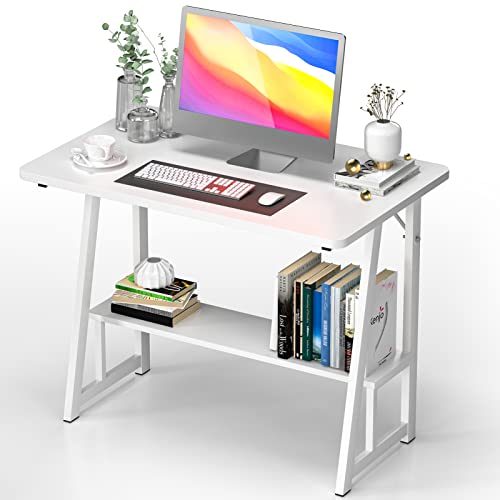 PIPIPOXER 80x50x73cm Computertisch, Schreibtisch Klein Schreibtisch Computertisch, Laptoptisch mit 1 Regal Offenem Fach, PC Tisch Klein, PC Tisch Computertisch für Homeoffice, Arbeitszimmer, Weiß von PIPIPOXER