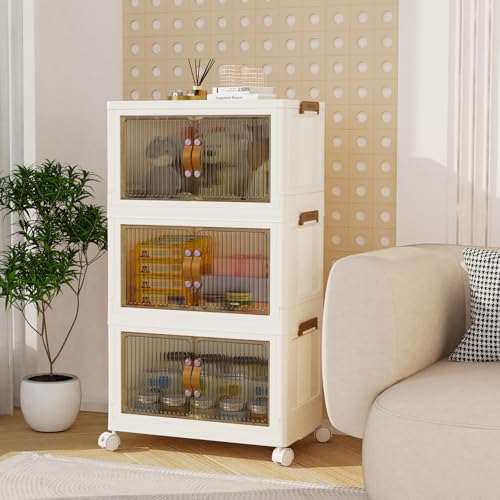 PIPIPOXER Aufbewahrungsbox mit Deckel, 35L Boxen Aufbewahrung mit Rädern und Rollen, Ordnungsboxen Storage boxes Kisten, Kunststoffbox Plastikbox Stapelkisten Lagerboxen Durchsichtig Groß 3 Stück von PIPIPOXER