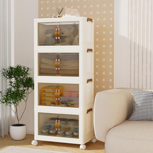 PIPIPOXER Aufbewahrungsbox mit Deckel, 35L Boxen Aufbewahrung mit Rädern und Rollen, Ordnungsboxen Storage boxes Kisten, Kunststoffbox Plastikbox Stapelkisten Lagerboxen Durchsichtig Groß 4 Stück von PIPIPOXER