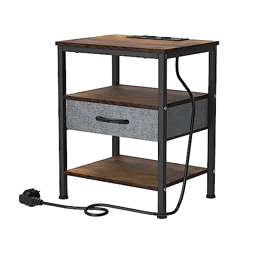 PIPIPOXER Beistelltisch mit Ladestation, Sofatisch mit 1 Schubladen und USB-Anschluss und Steckdose, Nachttisch für Kleine Räume, Stabil und Robust, für Wohnzimmer, Schlafzimmer, Dunkelbraun, Stil 2 PIPIPOXER Beistelltisch mit Ladestation, Sofatisch mit 1 Schubladen und USB-Anschluss und Steckdose, Nachttisch für Kleine Räume, Stabil und Robust, für Wohnzimmer, Schlafzimmer, Dunkelbraun, Stil 2 von PIPIPOXER