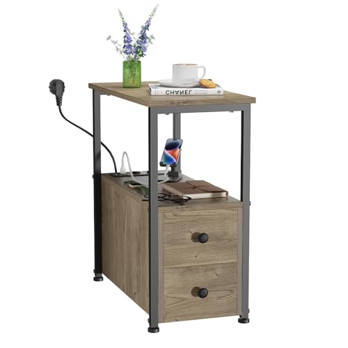 PIPIPOXER Beistelltisch mit Ladestation, Sofatisch mit 2 Schubladen und USB-Anschluss und Steckdose, Nachttisch für Kleine Räume, Stabil und Robust, für Wohnzimmer, Schlafzimmer, Grau, 60x30x61cm PIPIPOXER Beistelltisch mit Ladestation, Sofatisch mit 2 Schubladen und USB-Anschluss und Steckdose, Nachttisch für Kleine Räume, Stabil und Robust, für Wohnzimmer, Schlafzimmer, Grau, 60x30x61cm von PIPIPOXER