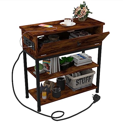 PIPIPOXER Beistelltisch mit Ladestation, Vintage Sofatisch mit 1 Schubladen und USB-Anschluss und Steckdose, Nachttisch für Kleine Räume, Stabil und Robust, für Wohnzimmer, Schlafzimmer, Stil 1 PIPIPOXER Beistelltisch mit Ladestation, Vintage Sofatisch mit 1 Schubladen und USB-Anschluss und Steckdose, Nachttisch für Kleine Räume, Stabil und Robust, für Wohnzimmer, Schlafzimmer, Stil 1 von PIPIPOXER