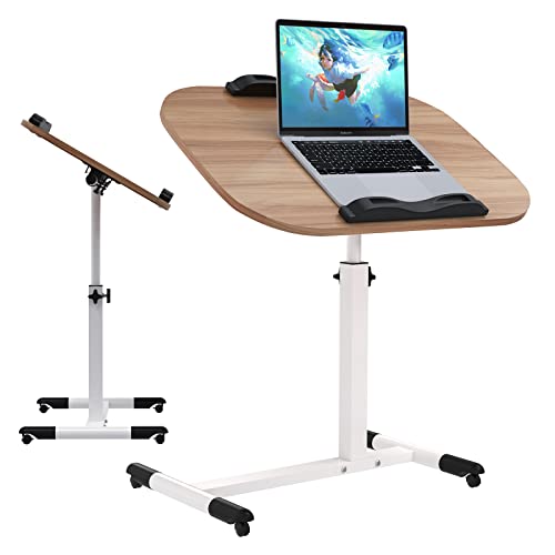 PIPIPOXER Computertisch Höhenverstellbarer Schreibtisch höhenverstellbar Laptoptisch mit 60x40 cm Tischplatte und 4 drehbare 360 ° Räder für Computer,Laptop,Schlafzimmer,Büro,Bett,Sofa Holzfarbe von PIPIPOXER