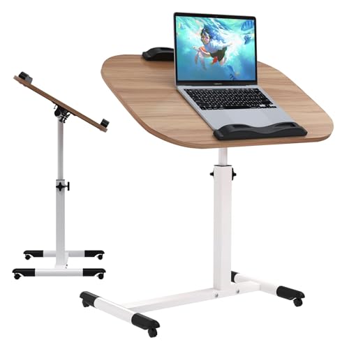 PIPIPOXER Computertisch Höhenverstellbarer Schreibtisch höhenverstellbar Laptoptisch mit 60x40 cm Tischplatte und 4 drehbare 360 ° Räder für Computer,Laptop,Schlafzimmer,Büro,Bett,Sofa Holzfarbe von PIPIPOXER