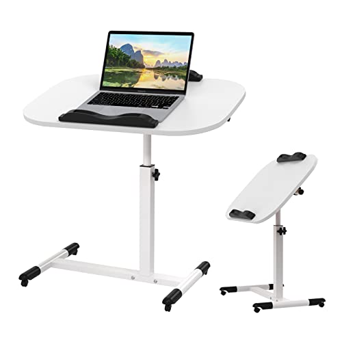 PIPIPOXER Computertisch Höhenverstellbarer Schreibtisch höhenverstellbar Laptoptisch mit 60x40 cm Tischplatte und 4 drehbare 360 ° Räder für Computer,Laptop,Schlafzimmer,Büro,Bett,Sofa Weiß von PIPIPOXER