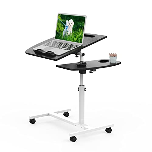 PIPIPOXER Computertisch Laptoptisch Höhenverstellbarer 61-95cm Schreibtisch mit 40x40cm Tischplatte+40x20cm Mausablage,4 drehbare 360 ° Räder und Becherhalter für Computer,Laptop,Büro,Bett Schwarz von PIPIPOXER