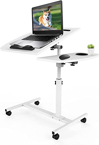 PIPIPOXER Computertisch Laptoptisch Höhenverstellbarer 61-95cm Schreibtisch mit 40x40cm Tischplatte+40x20cm Mausablage,4 drehbare 360 ° Räder und Becherhalter für Computer,Laptop (Weiß) von PIPIPOXER