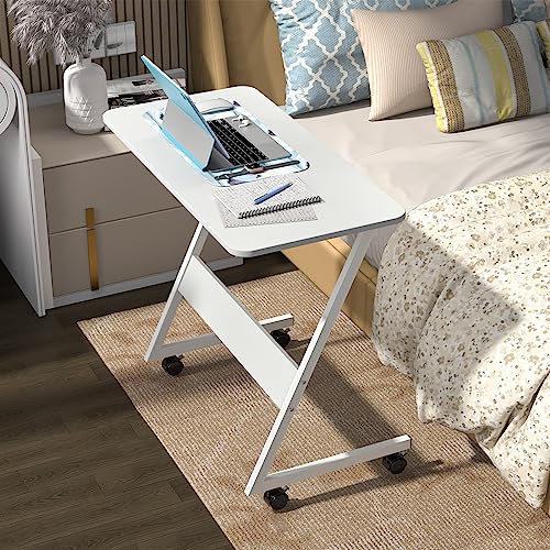 PIPIPOXER Computertisch Z-förmiger Laptoptisch Schreibtisch mit drehbarer Rollen Computertisch Z-förmiger Schreibtisch auf Bodendrehung für kleine Räume,Schlafzimmer,Büro,Bett,Sofa(Weiß) 80x40x75cm von PIPIPOXER