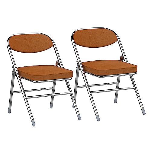 PIPIPOXER Essstühle Klappstühle,2er Set Klappstühle aus kuschelig flanelles Stoff und Stahlrahmen,Stabiler Klappstuhl Furniture mit für Gäste oder Veranstaltung im Freien Braun 46x41x80.3cm von PIPIPOXER